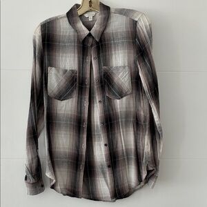 Women’s Lucky Brand Black and Gray Plaid Casual Shirt